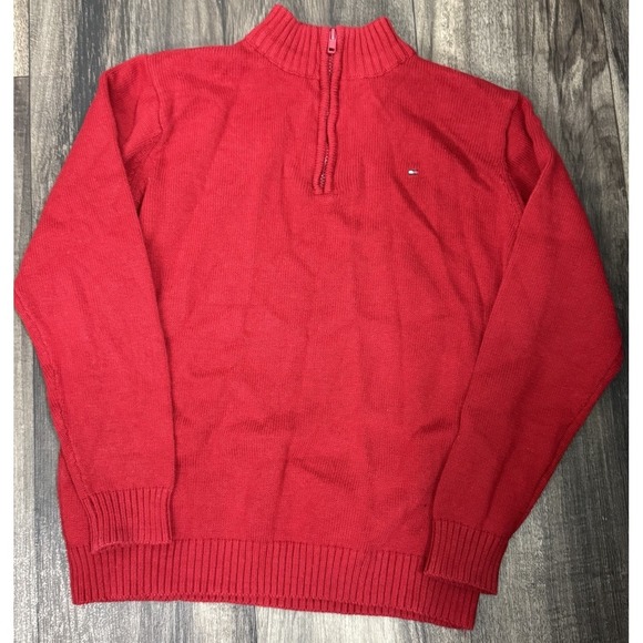 Tommy Hilfiger Other - Tommy Hilfiger Sweater Size M 12-14 Kids Red 1/4 Zip Pullover 100% Cotton Preppy